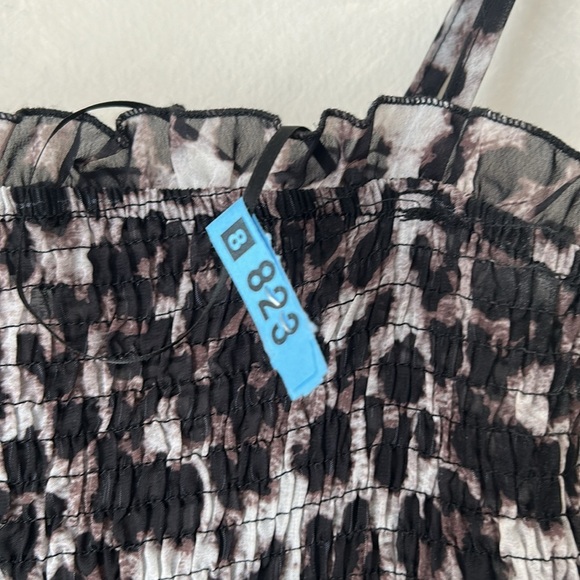 MABLE VIDA STRAP SMOCKED MAXI DRESS LEOPARD ruched ruffled - Picture 7 of 11